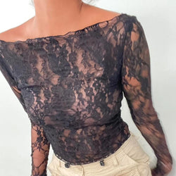 T-shirt à manches longues en dentelle transparente