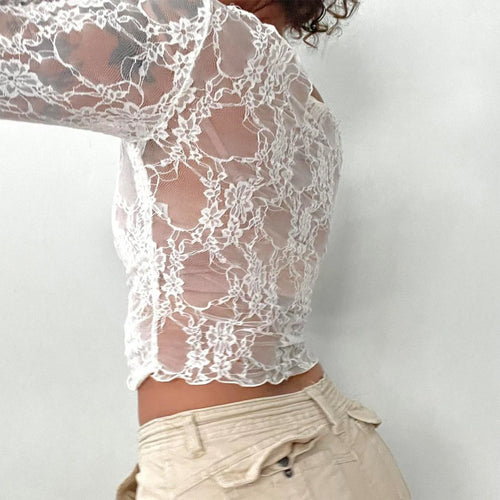 T-shirt à manches longues en dentelle transparente