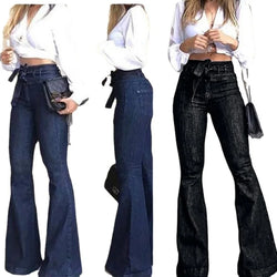 Jean taille haute en denim à jambes larges pour femmes, pantalon long extensible
