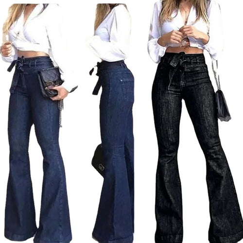 Jean taille haute en denim à jambes larges pour femmes, pantalon long extensible