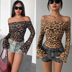 T-shirt à manches longues avec haut en maille à imprimé léopard
