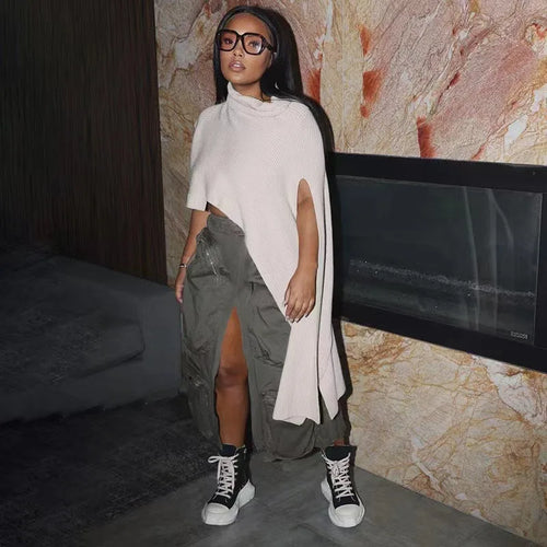 Jupe cargo décontractée taille haute avec fermeture éclair et grandes poches pour femme, style 2023, fente sur le devant, ample, droite, longue, mi-longue, streetwear