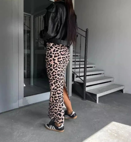 Jupe longue pour femme automne hiver dernière jupe fendue taille haute amincissante à imprimé léopard jupe moulante aux hanches