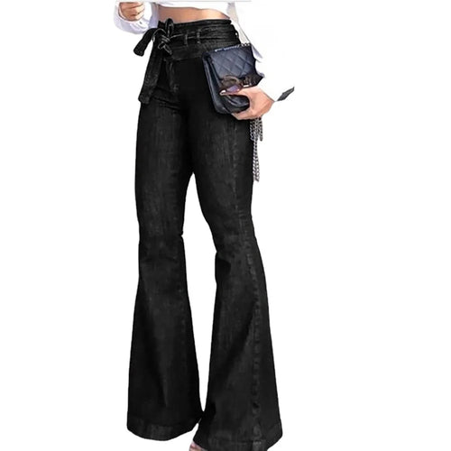 Jean taille haute en denim à jambes larges pour femmes, pantalon long extensible