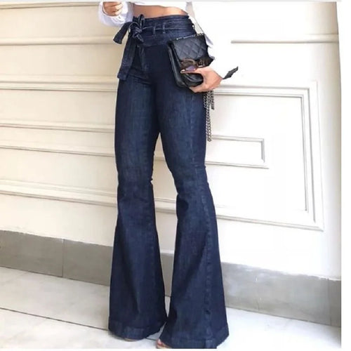 Jean taille haute en denim à jambes larges pour femmes, pantalon long extensible