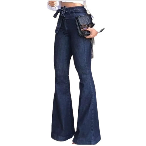 Jean taille haute en denim à jambes larges pour femmes, pantalon long extensible
