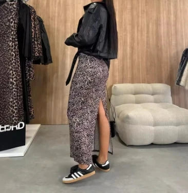 Jupe longue pour femme automne hiver dernière jupe fendue taille haute amincissante à imprimé léopard jupe moulante aux hanches