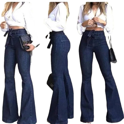Jean taille haute en denim à jambes larges pour femmes, pantalon long extensible